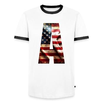 Flagge Amerika - Männer Kontrast-T-Shirt - Weiß/Schwarz - Vorne - AI Model Female 172 light (172cm) & AI Model Male 178 dark (178cm)
