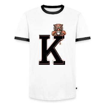 Buchstabe k Tiger - Geschenkidee - Männer Kontrast-T-Shirt - Weiß/Schwarz - Vorne - AI Model Female 172 light (172cm) & AI Model Male 178 dark (178cm)