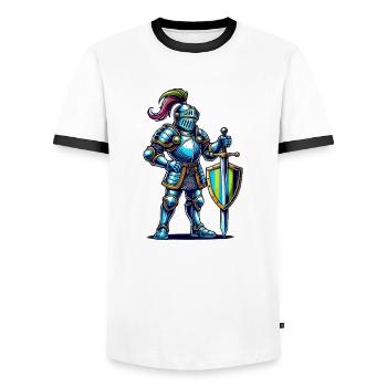 Bande dessinée Knight - T-shirt contrasté Homme - blanc/noir - Devant - AI Model Female 172 light (172cm) & AI Model Male 178 dark (178cm)