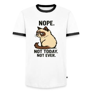 Cat "Not Today" - Men's Ringer Shirt - white/black - Front - AI Model Female 172 light (172cm) & AI Model Male 178 dark (178cm)