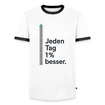 Jeden Tag 1 % besser – Motivationsshirt - Männer Kontrast-T-Shirt - Weiß/Schwarz - Vorne - AI Model Female 172 light (172cm) & AI Model Male 178 dark (178cm)