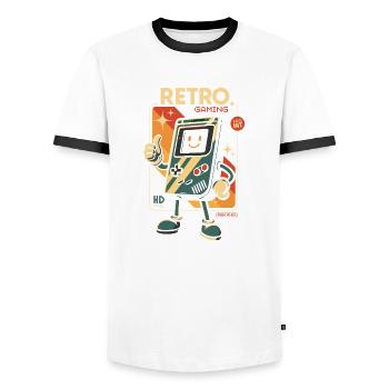 Retro 80s Gaming - Men's Ringer Shirt - white/black - Front - AI Model Female 172 light (172cm) & AI Model Male 178 dark (178cm)