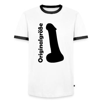 Penis Originalgröße - Männer Kontrast-T-Shirt - Weiß/Schwarz - Vorne - AI Model Female 172 light (172cm) & AI Model Male 178 dark (178cm)