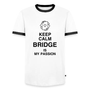 Bridge Card game Kartenspiel Jeu de cartes - Men's Ringer Shirt - white/black - Front - AI Model Female 172 light (172cm) & AI Model Male 178 dark (178cm)
