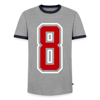 8 number symbol - Men's Ringer Shirt - grey/navy  - Front - AI Model Female 172 light (172cm) & AI Model Male 178 light (178cm)