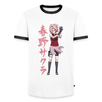 Naruto Shippuden Cooles Design Mit Sakura - Männer Kontrast-T-Shirt - Weiß/Schwarz - Vorne - AI Model Female 172 light (172cm) & AI Model Male 178 dark (178cm)