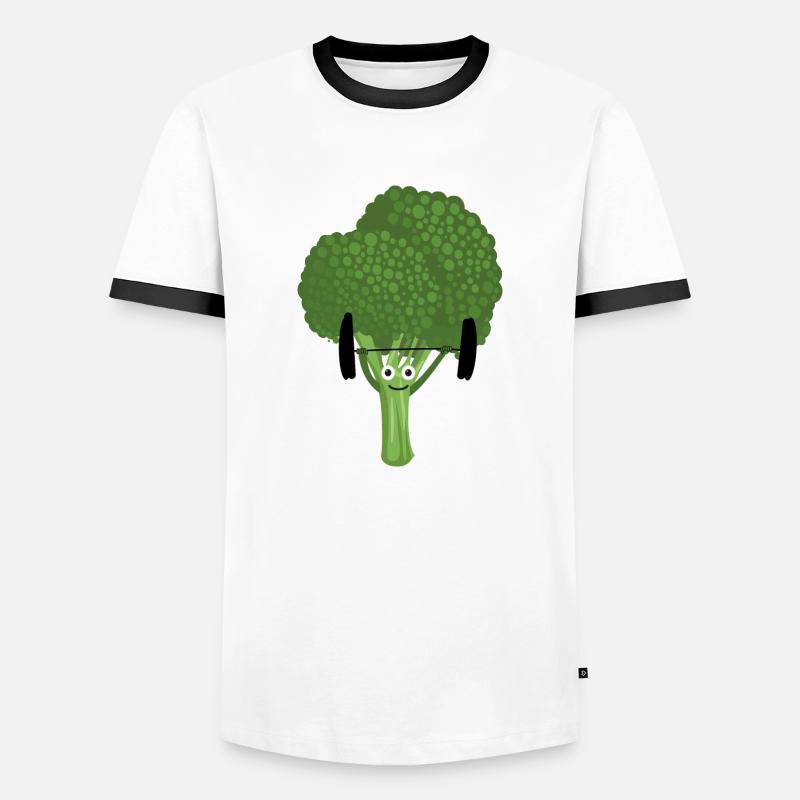 Athlete Broccoli,Lifting Weights, Broccoli - Men's Ringer Shirt - white/black