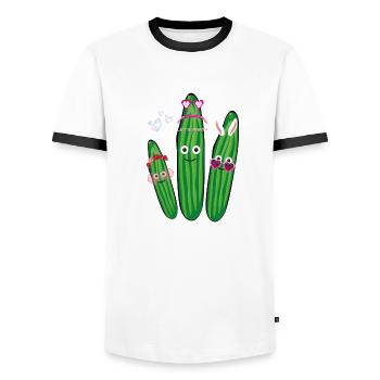 Lapin, lapin, concombre,bande dessinée,Cœurs, fête - T-shirt contrasté Homme - blanc/noir - Devant - AI Model Female 172 light (172cm) & AI Model Male 178 dark (178cm)