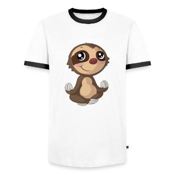 Yoga Comic Faultier - Männer Kontrast-T-Shirt - Weiß/Schwarz - Vorne - AI Model Female 172 light (172cm) & AI Model Male 178 dark (178cm)