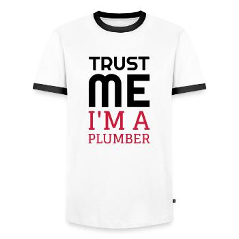 Plumber Plumbing Klempner Plombier Plomberie - Men's Ringer Shirt - white/black - Front - AI Model Female 172 light (172cm) & AI Model Male 178 dark (178cm)
