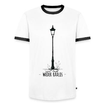 radfahren spruch wieder radlos fahrrad geklaut - Männer Kontrast-T-Shirt - Weiß/Schwarz - Vorne - AI Model Female 172 light (172cm) & AI Model Male 178 dark (178cm)