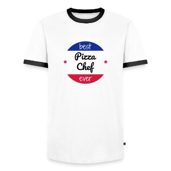 Pizza / Pizzaiolo / Pizza Chef / Pizzachef - Men's Ringer Shirt - white/black - Front - AI Model Female 172 light (172cm) & AI Model Male 178 dark (178cm)