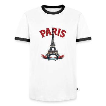 Eiffel Tower, Paris, retro - Men's Ringer Shirt - white/black - Front - AI Model Female 172 light (172cm) & AI Model Male 178 dark (178cm)