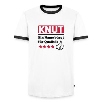 tied knot - Men's Ringer Shirt - white/black - Front - AI Model Female 172 light (172cm) & AI Model Male 178 dark (178cm)