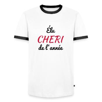Chéri Love Chérie Amour Femme Mari Valentin - Men's Ringer Shirt - white/black - Front - AI Model Female 172 light (172cm) & AI Model Male 178 dark (178cm)