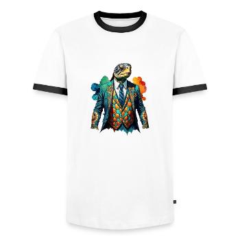 Turtle in a suit - Men's Ringer Shirt - white/black - Front - AI Model Female 172 light (172cm) & AI Model Male 178 dark (178cm)