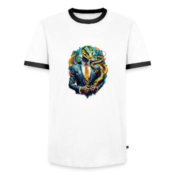 Snake in a suit - Men's Ringer Shirt - white/black - Front - AI Model Female 172 light (172cm) & AI Model Male 178 dark (178cm)