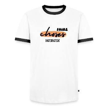 faire choses heureux - T-shirt contrasté Homme - blanc/noir - Devant - AI Model Female 172 light (172cm) & AI Model Male 178 dark (178cm)