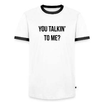 Cinema Humor Film Funny Taxi Driver ssssssssss - Men's Ringer Shirt - white/black - Front - AI Model Female 172 light (172cm) & AI Model Male 178 dark (178cm)
