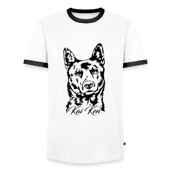 Kai Ken Portrait Hunde Hund Wilsigns - Männer Kontrast-T-Shirt - Weiß/Schwarz - Vorne - AI Model Female 172 light (172cm) & AI Model Male 178 dark (178cm)