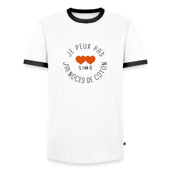 Noces de coton - T-shirt contrasté Homme - blanc/noir - Devant - AI Model Female 172 light (172cm) & AI Model Male 178 dark (178cm)