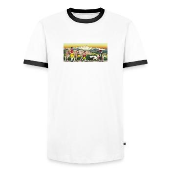 appenzeller_shirt schweiz, switzerland, swiss - Men's Ringer Shirt - white/black - Front - AI Model Female 172 light (172cm) & AI Model Male 178 dark (178cm)