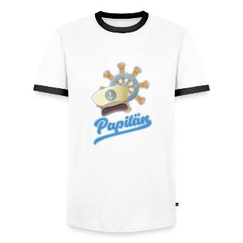 PAPITÄN MAMITÄN KAPITÄN PAPI MAMI PIRAT AHOY MOTIV - Männer Kontrast-T-Shirt - Weiß/Schwarz - Vorne - AI Model Female 172 light (172cm) & AI Model Male 178 dark (178cm)