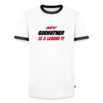 My godfather is a legend !!! 111 - Männer Kontrast-T-Shirt - Weiß/Schwarz - Vorne - AI Model Female 172 light (172cm) & AI Model Male 178 dark (178cm)
