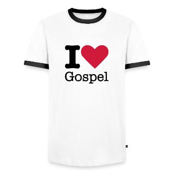 J'aime Evangile - T-shirt contrasté Homme - blanc/noir - Devant - AI Model Female 172 light (172cm) & AI Model Male 178 dark (178cm)