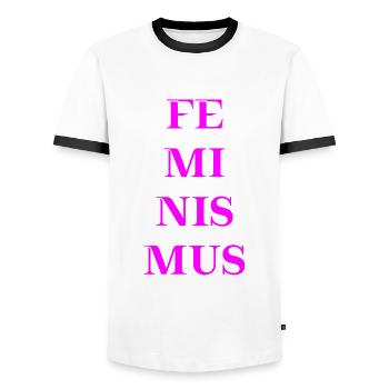 Feminismus Geschenkidee - Männer Kontrast-T-Shirt - Weiß/Schwarz - Vorne - AI Model Female 172 light (172cm) & AI Model Male 178 dark (178cm)