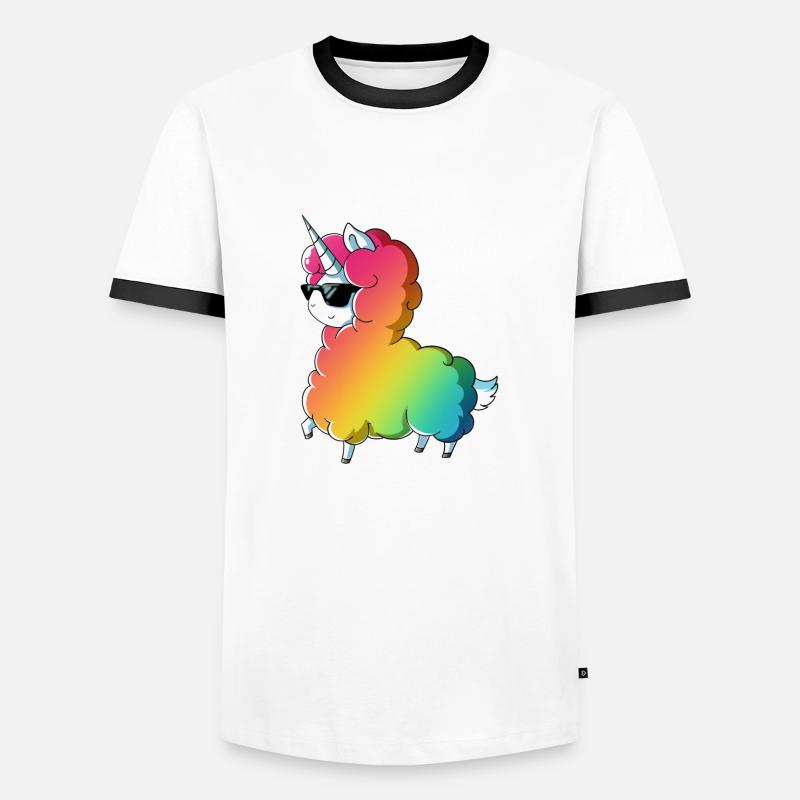 Fluffy Regenbogen Einhorn - Männer Kontrast-T-Shirt - Weiß/Schwarz