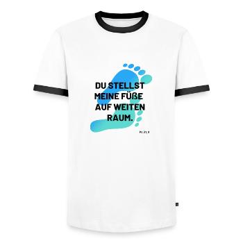 du stellst meine Füße auf weiten Raum mehrfarbig - Männer Kontrast-T-Shirt - Weiß/Schwarz - Vorne - AI Model Female 172 light (172cm) & AI Model Male 178 dark (178cm)