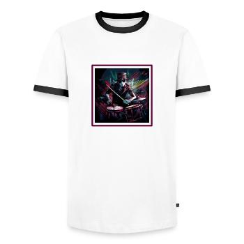Pink Drummer - Männer Kontrast-T-Shirt - Weiß/Schwarz - Vorne - AI Model Female 172 light (172cm) & AI Model Male 178 dark (178cm)