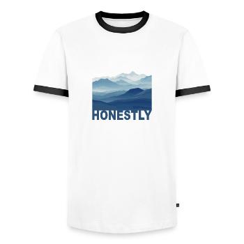 Mountain Honestly - Männer Kontrast-T-Shirt - Weiß/Schwarz - Vorne - AI Model Female 172 light (172cm) & AI Model Male 178 dark (178cm)