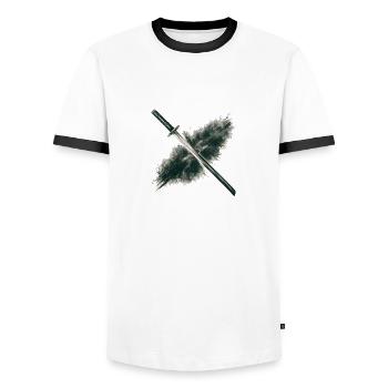 Charcoal Drawing Of Katana - Men's Ringer Shirt - white/black - Front - AI Model Female 172 light (172cm) & AI Model Male 178 dark (178cm)