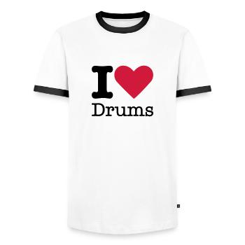 J'aime Drums - T-shirt contrasté Homme - blanc/noir - Devant - AI Model Female 172 light (172cm) & AI Model Male 178 dark (178cm)