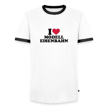 Modelleisenbahn - Männer Kontrast-T-Shirt - Weiß/Schwarz - Vorne - AI Model Female 172 light (172cm) & AI Model Male 178 dark (178cm)