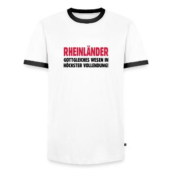 Rheinland Rheinländer NRW Köln Rhein - Männer Kontrast-T-Shirt - Weiß/Schwarz - Vorne - AI Model Female 172 light (172cm) & AI Model Male 178 dark (178cm)