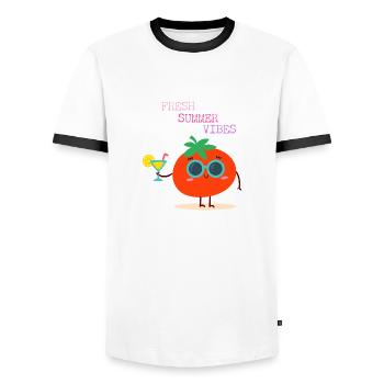 Cocktail Tomato - Fresh Summer Vibes - Gift - Men's Ringer Shirt - white/black - Front - AI Model Female 172 light (172cm) & AI Model Male 178 dark (178cm)