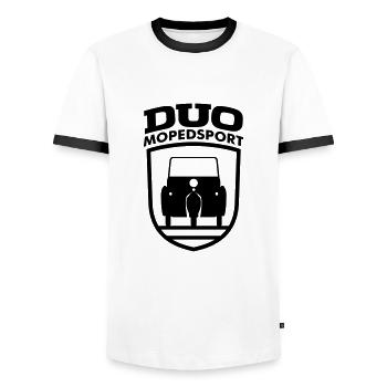 Krause Duo Mopedsport Emblem - Männer Kontrast-T-Shirt - Weiß/Schwarz - Vorne - AI Model Female 172 light (172cm) & AI Model Male 178 dark (178cm)