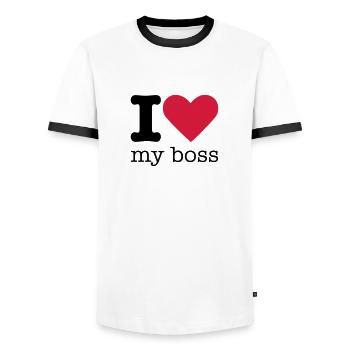 I Love My Boss - Männer Kontrast-T-Shirt - Weiß/Schwarz - Vorne - AI Model Female 172 light (172cm) & AI Model Male 178 dark (178cm)