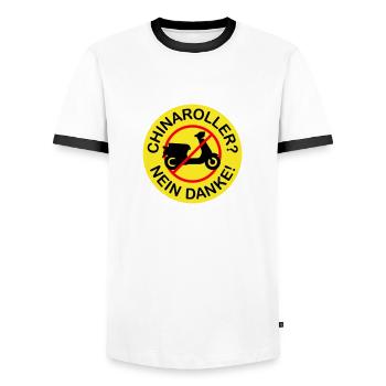 Chinaroller? Nein Danke! (3-farbig) - Männer Kontrast-T-Shirt - Weiß/Schwarz - Vorne - AI Model Female 172 light (172cm) & AI Model Male 178 dark (178cm)
