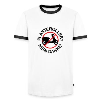 Plasteroller? Nein Danke! (2-farbig) - Männer Kontrast-T-Shirt - Weiß/Schwarz - Vorne - AI Model Female 172 light (172cm) & AI Model Male 178 dark (178cm)