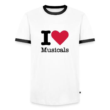 I Love Musicals - Men's Ringer Shirt - white/black - Front - AI Model Female 172 light (172cm) & AI Model Male 178 dark (178cm)