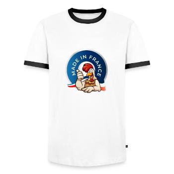 MADE IN FRANCE - T-shirt contrasté Homme - blanc/noir - Devant - AI Model Female 172 light (172cm) & AI Model Male 178 dark (178cm)