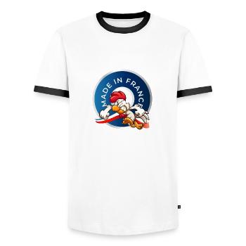 MADE IN FRANCE - T-shirt contrasté Homme - blanc/noir - Devant - AI Model Female 172 light (172cm) & AI Model Male 178 dark (178cm)