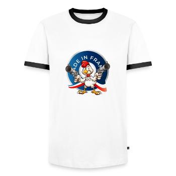 MADE IN FRANCE - T-shirt contrasté Homme - blanc/noir - Devant - AI Model Female 172 light (172cm) & AI Model Male 178 dark (178cm)