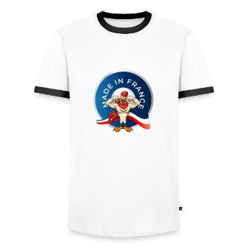 MADE IN FRANCE - T-shirt contrasté Homme - blanc/noir - Devant - AI Model Female 172 light (172cm) & AI Model Male 178 dark (178cm)