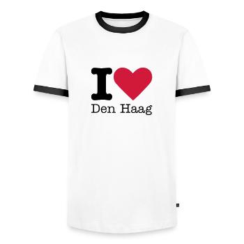 I Love Den Haag - Männer Kontrast-T-Shirt - Weiß/Schwarz - Vorne - AI Model Female 172 light (172cm) & AI Model Male 178 dark (178cm)
