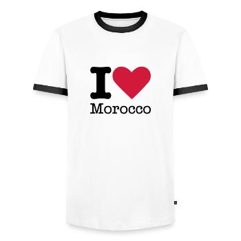I Love Morocco - T-shirt contrasté Homme - blanc/noir - Devant - AI Model Female 172 light (172cm) & AI Model Male 178 dark (178cm)